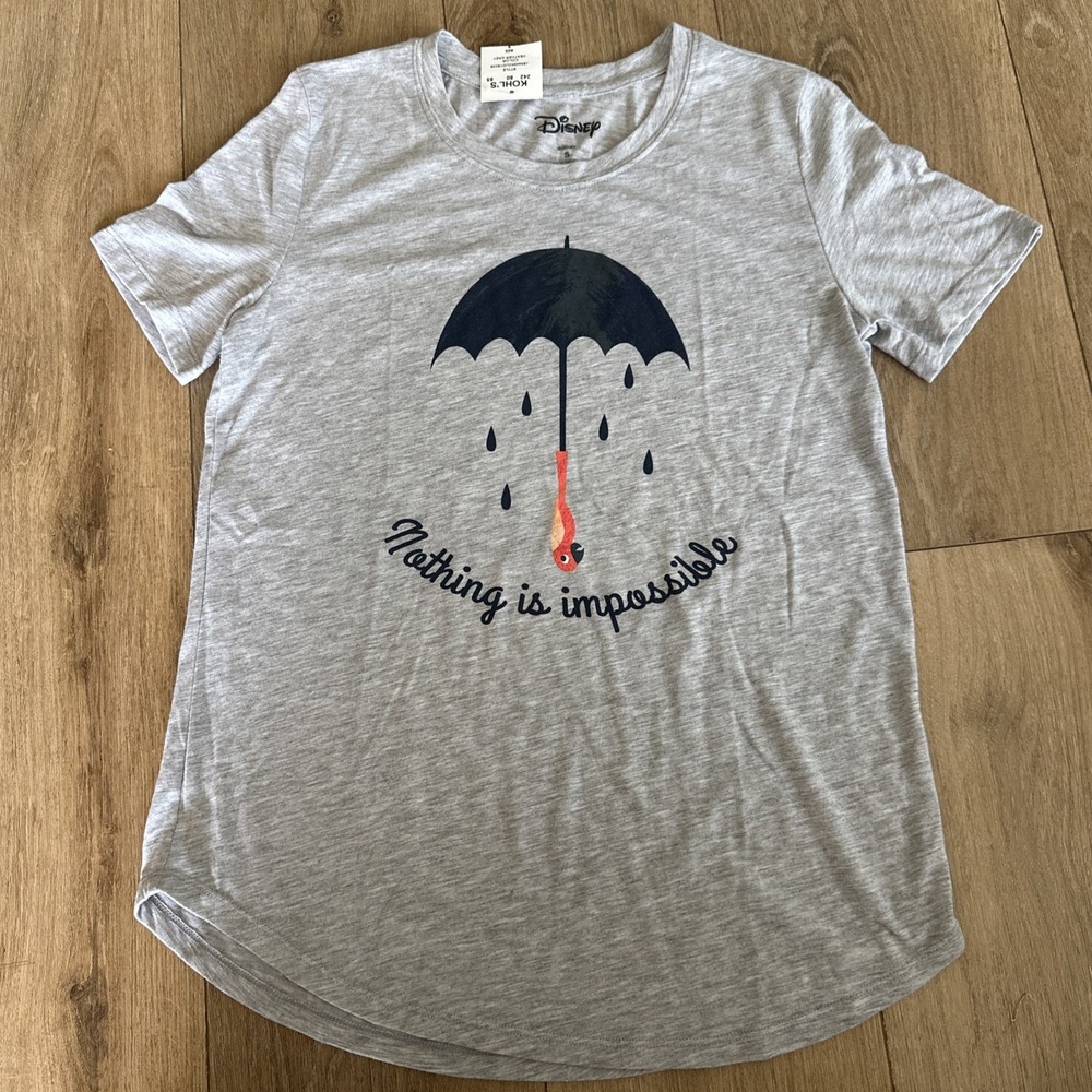 Disney Mary Poppins "Nothing Is‎ Impossible" Grey Short Sleeve T-Shirt Small NEW